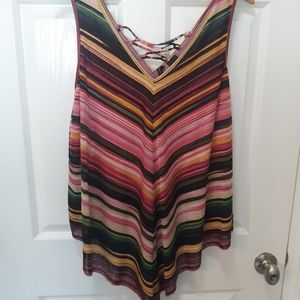 New Directions Pink Striped V-neck w/ Tie Back